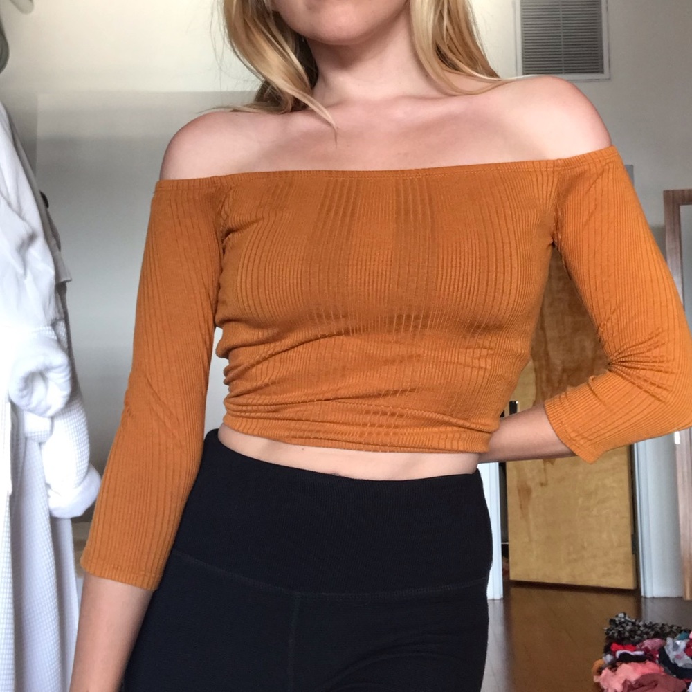 Off the shoulder mustard top